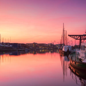 Stadthafen Rostock bei Sonnenuntergang - Lichterfahrten